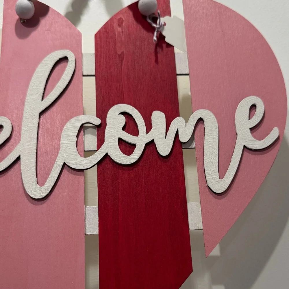Handmade Pink and Red Heart Welcome Sign